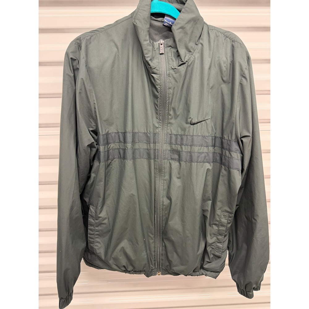 Nike Mens XL Windbreaker Full Zip Jacket Mesh Lined Green Big Logo Back